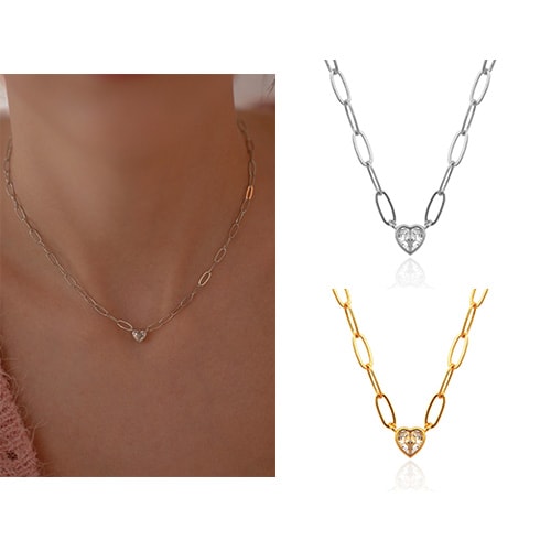 ミニハートキュービックチェーンネックレス(24k gold plating) 韓国ファッション 韓国人気ブランド 韓国人気ファッション 人気ジュエリー