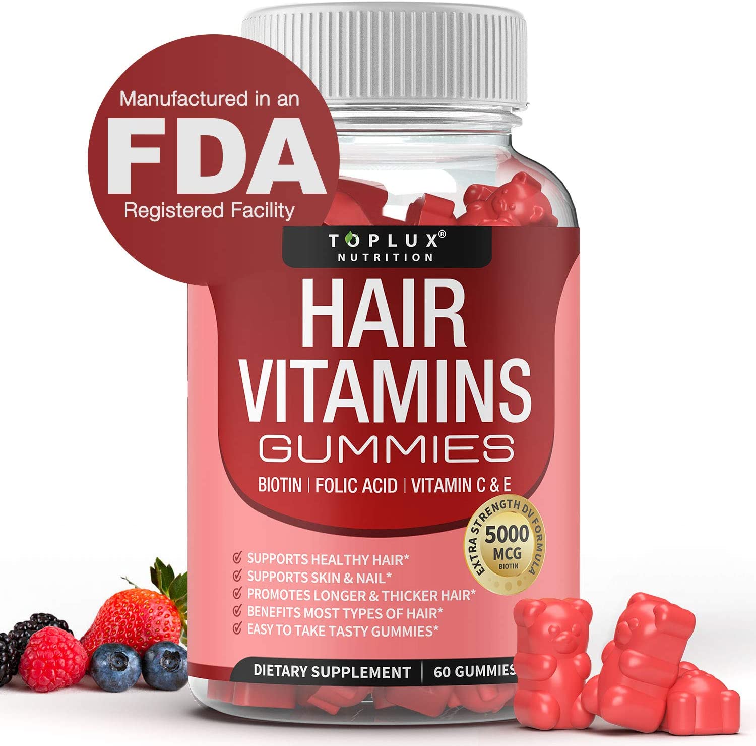 [アメリカ無料直送]ヘアビタミングミサプリメント-毛髪の成長速度が速いグミ5000mcgビオチン葉