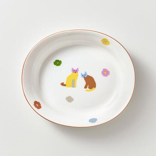 WARMGREYTAIL韓国陶器コラボ Cats & Flowers オーバルボウル