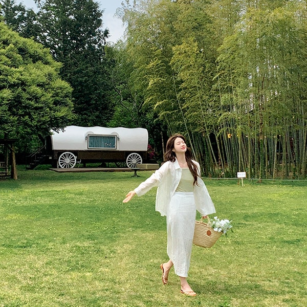 （シャツ＋スカートセット／着回し力抜群）ラスティ ストライプ オーバーサイズシャツ＆ロングスカート ツーピースセット st2858