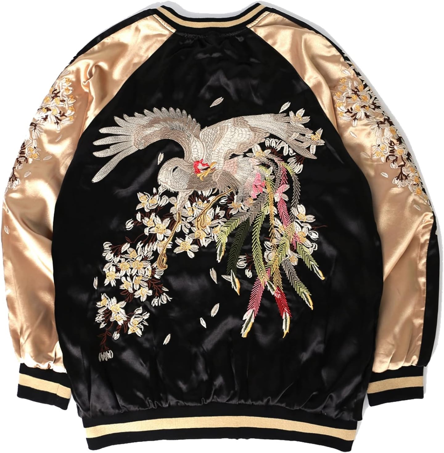 スカジャン 鳳凰 刺繍 ジャケット リバーシブル 両面着 メンズ サテンジャンパー 和柄 横須賀 おしゃれ ブルゾン 男女兼用 カジュアル スタジャン ファッション 春 秋 薄手 防風 アウター スト