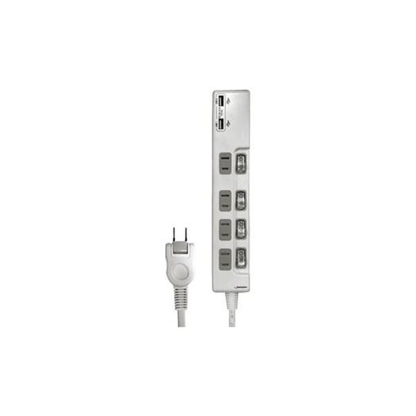 （まとめ）HIDISC USB2ポート付き 節電タップ HDUTC4U2WH[x3セット]