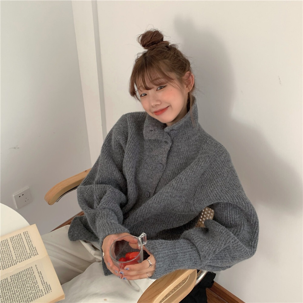 ハイネックカーディガン トップス セーター カーディガン 長袖 ハイネック 大人可愛い シンプル