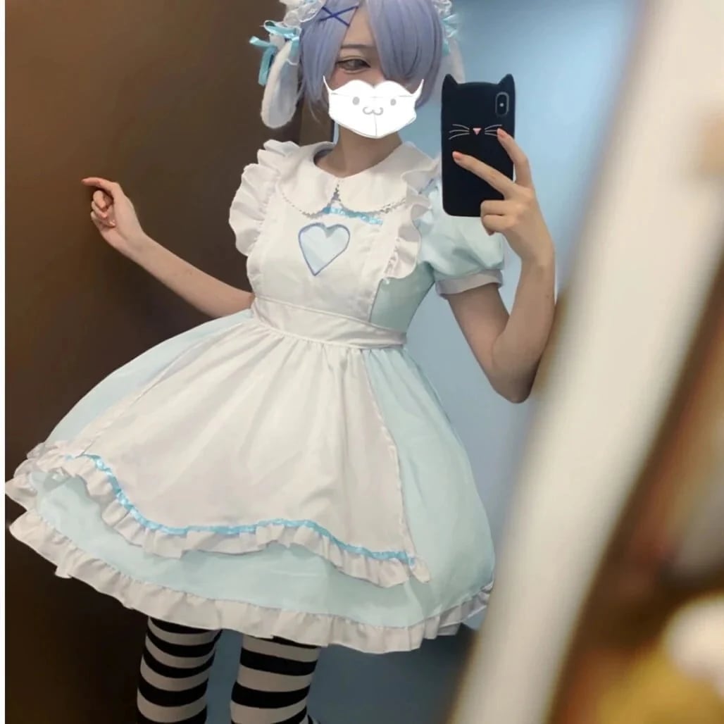 萌え萌え メイド服 ハート透かし彫り 仮装 コスプレ 大きいサイズ S-5XL ワンピース