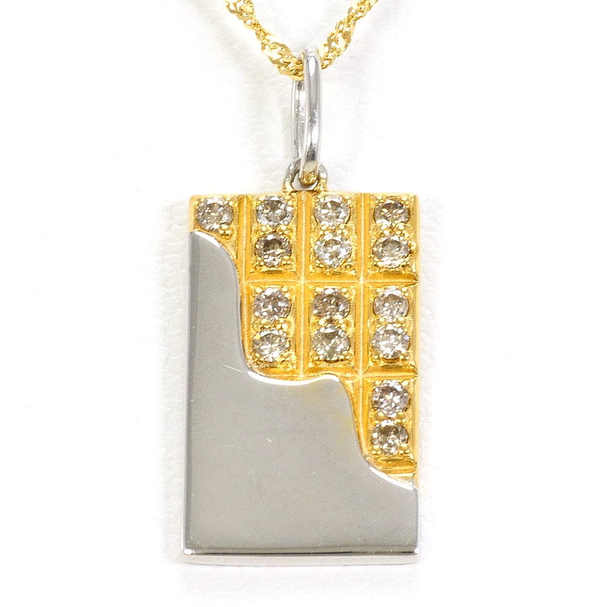 K18 18金 YG イエローゴールド ネックレス ブラウンダイヤモンド 0.15ct 総重量約2.9g 約39cm 中古