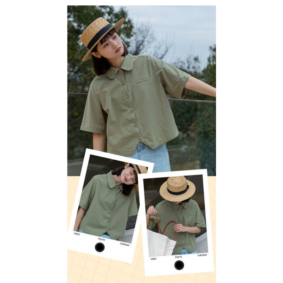 シャツ ブラウス レディース 半袖 春 夏 トップス 綿 コットン ショート丈 フェミニン 着回し シンプル おしゃれ 体型カバー シンプル 大人 カジュアル こなれ感