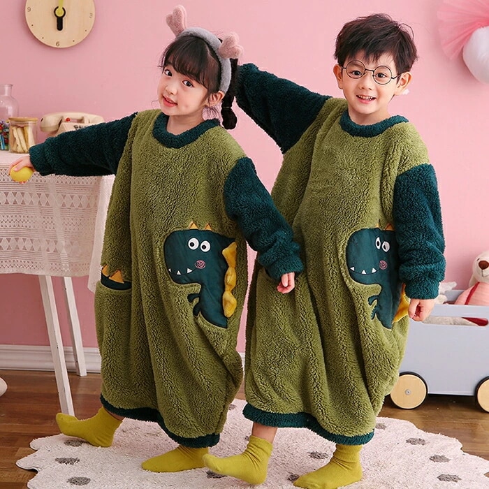 恐竜 パジャマ 着る毛布 着ぐるみ ボーイズ ガールズ 子供パジャマ 女の子 男の子 キッズ ベビー 冬用 ルームウェア もこもこ ルームウェア 姉妹 兄弟 フランネル 子供パジャマ 裏起毛 厚手 暖