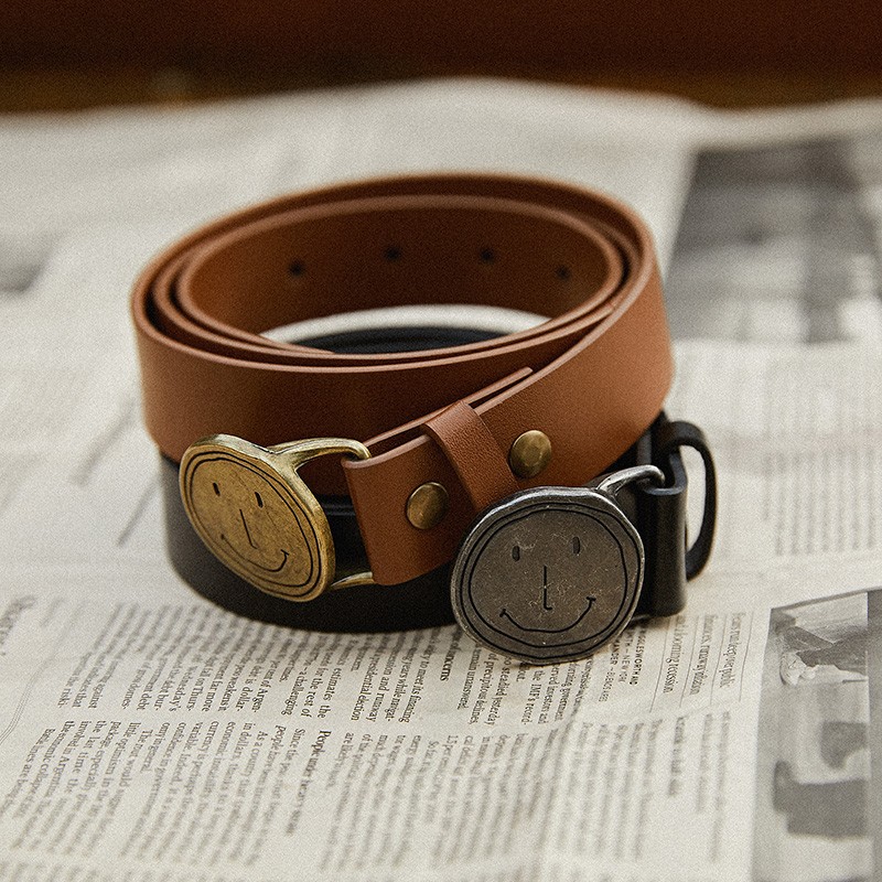 オリジナル文学レトロ男性と女性の本革ベルトトレンディで多用途な笑顔のバックルパンツベルトカジュアル古い 5,308円