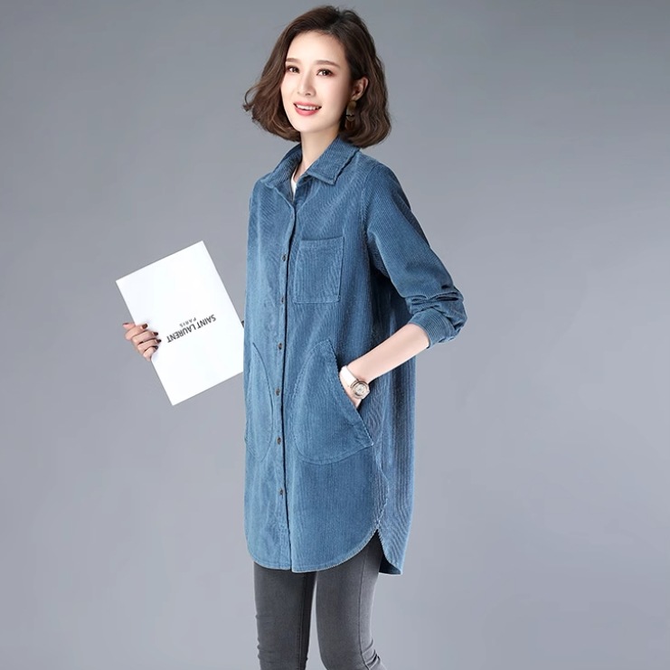 レディース トップス シャツ ロング 長袖 袖あり 襟付き 角襟 ポケット 前開き ボタン かわいい 大人可愛い シンプル カジュアル おしゃれ レトロ ナチュラル 無地 春 秋 冬 20代 30代