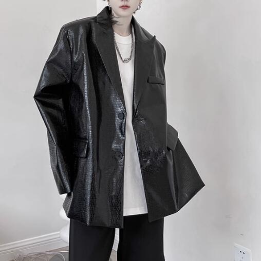 韓国ファッション メンズ アウター 春秋新作 長袖 PU ブレザージャケット PY36