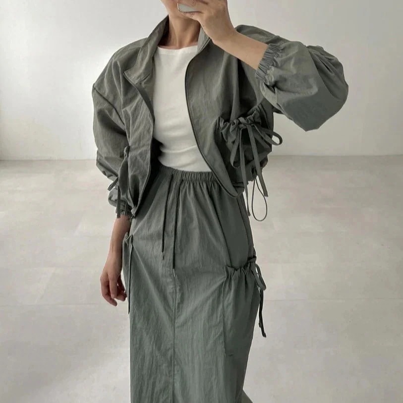 春作セットアップ上下セットジャケット運動アウターショートゆったりカジュアルおしゃれスカートカーディガンカジュアルゆったり百掛け着やせ