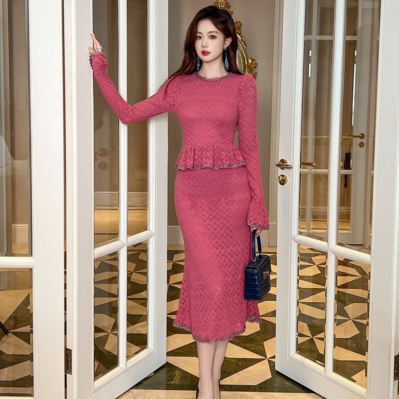 【JY.上品】 2025秋冬新品 上下ドッキング レース ローズ ドレス パーティー キャバ 大人 同窓会 披露宴 卒業式 結婚式 演奏会 ウェディング 二次会 メガ割