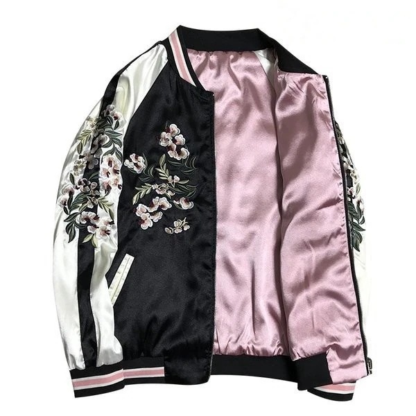 スカジャンリバーシブル男女兼用花柄刺繍2WAY仕様野球服スタジャンアウターフライトジャケットジャンパー・ブルゾン