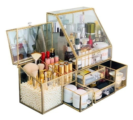 insガラススキンケア化粧品収納ケース防塵口紅アクセサリーパックデスクトップ大容量ラック
