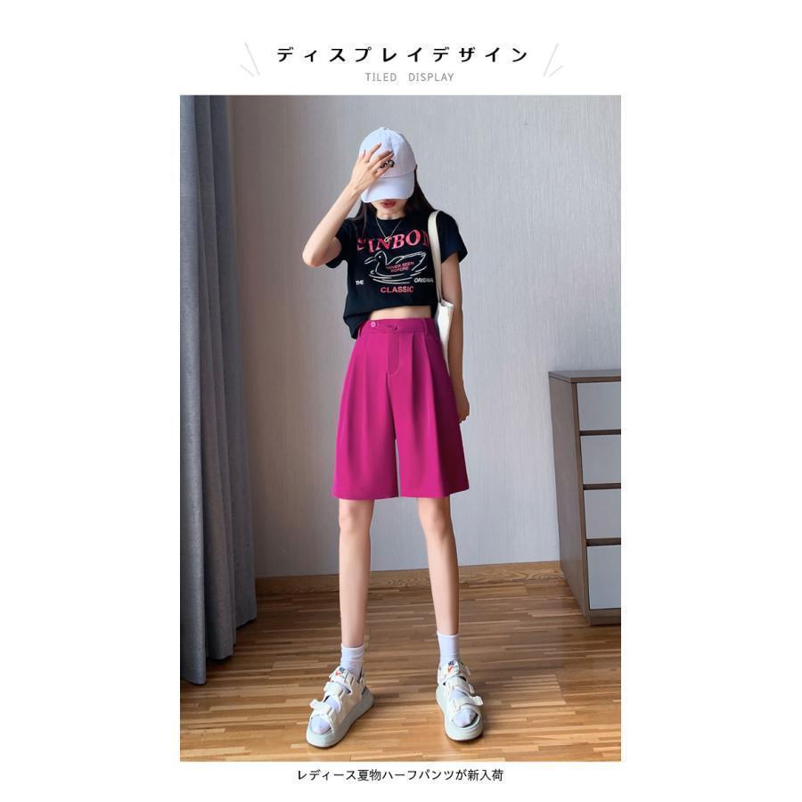 ハーフパンツ レディース 夏 タックパンツ 五分丈 ワイドパンツ スーツパンツ ハイウエスト 着痩せ 体型カバー 5分丈パンツ スーツ生地