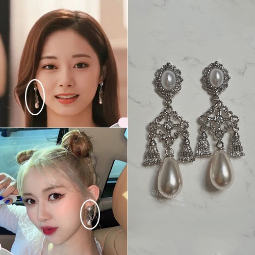 [TWICEツウィ着用] Rocoo Chandelier Earrings (Silver ver.) 韓国人気女性アイドル着用 ピアス 韓国人気アイドルアクセサリー 人気ジュエリー