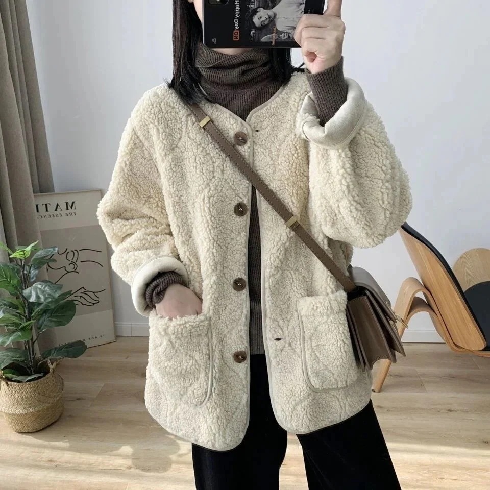 服 チュニックゆったり 暖かい 高質 ラムズフリース カーディガン レディース ジャケットトップス ノーカラーアウター 韓国ファッション 可愛い ふわふわ アウター 長袖 無地