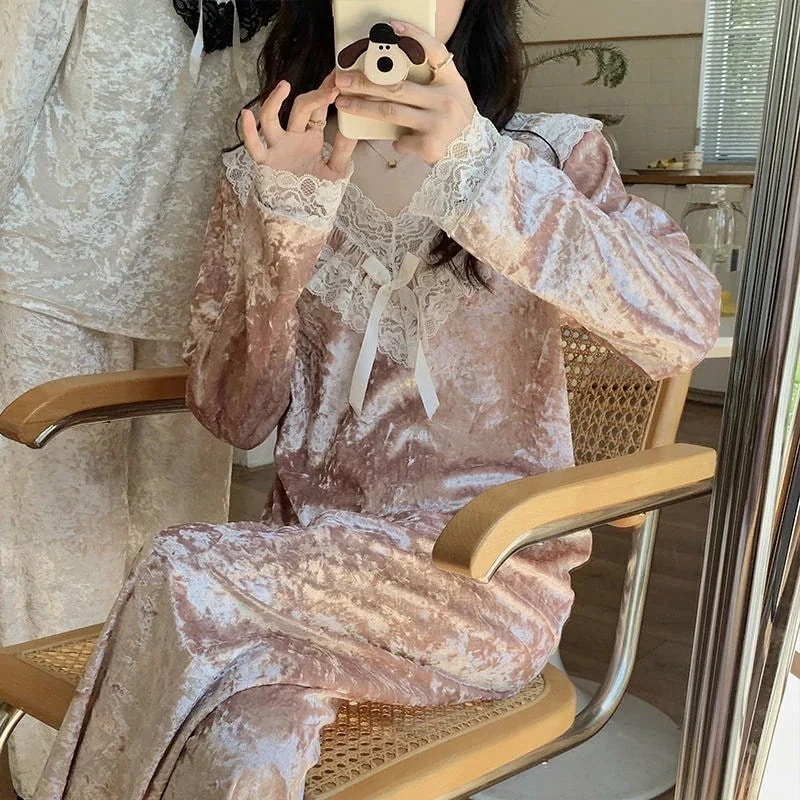 2025ゴールデンベルベットの親友のパジャマ女性の部屋着セット パジャマ