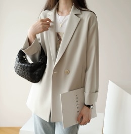 レディース ジャケット アウター 上着 ミドル丈 長袖 襟付き きれいめ シンプル カジュアル おしゃれ かっこいい こなれ感 ラフ ルーズ クール シック 無地 春 秋 会議 MTG ミーティング