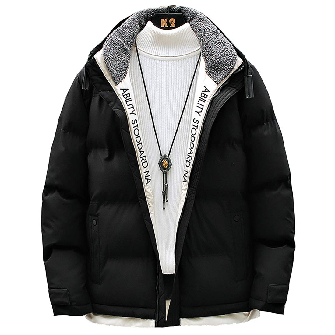 [foveitaa] 冬服 メンズ 防寒 コート 中綿 ジャケット 厚手 防風 防寒 シンプルデザイン 暖かい アウター black M