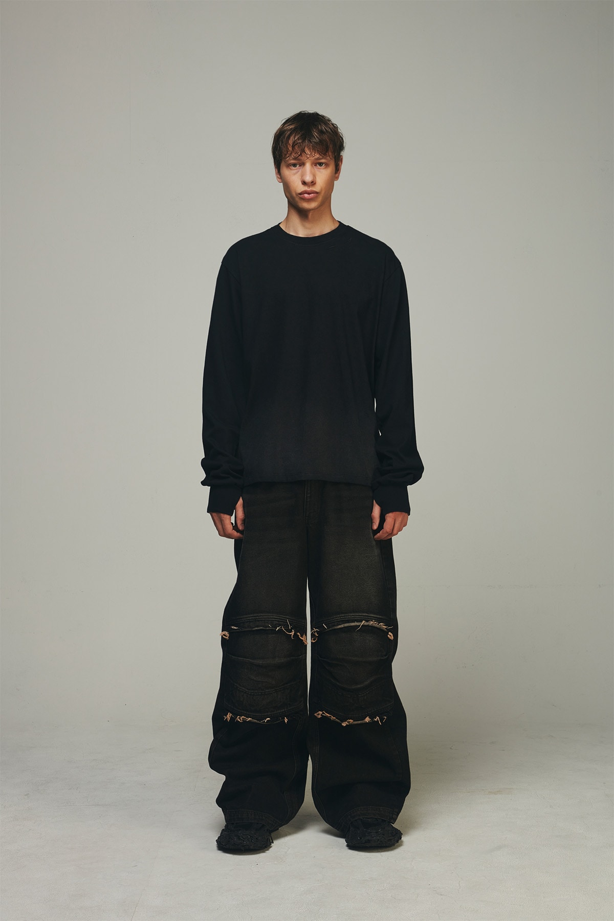 【BLR】 KNEE POINT WASHED DENIM PANTS BROWN