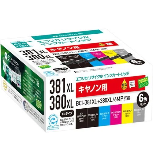エレコム ECI-C381XL-6P エコリカインク／CANON／BCI-381+380／6MP／リサイクル／大容量／6色パック ECIC381XL6P