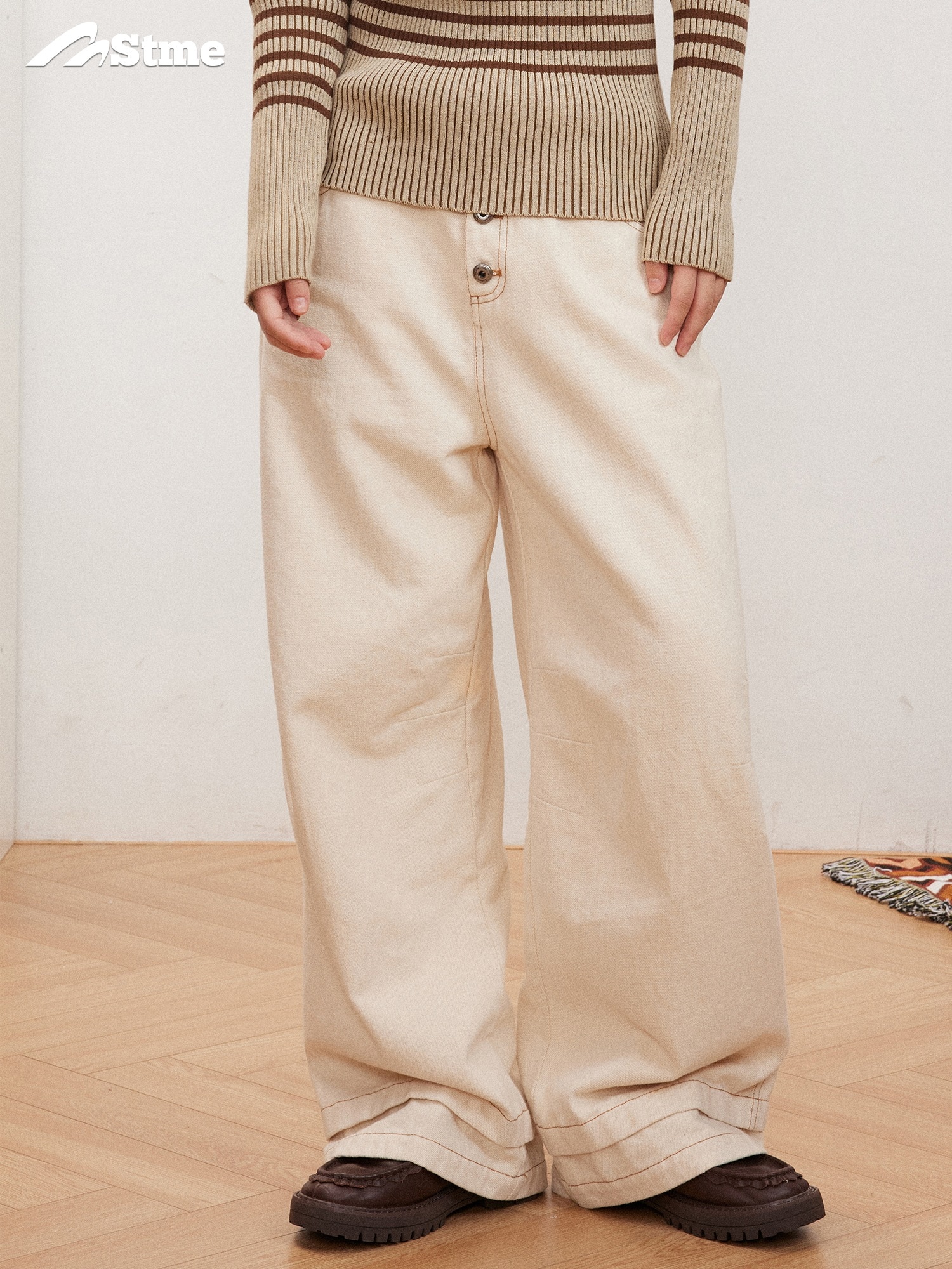 早乙女恵子 Saotome Saotome 和風トレンドフィット ルーズウォッシュストレート フリースストレートオーバーオール