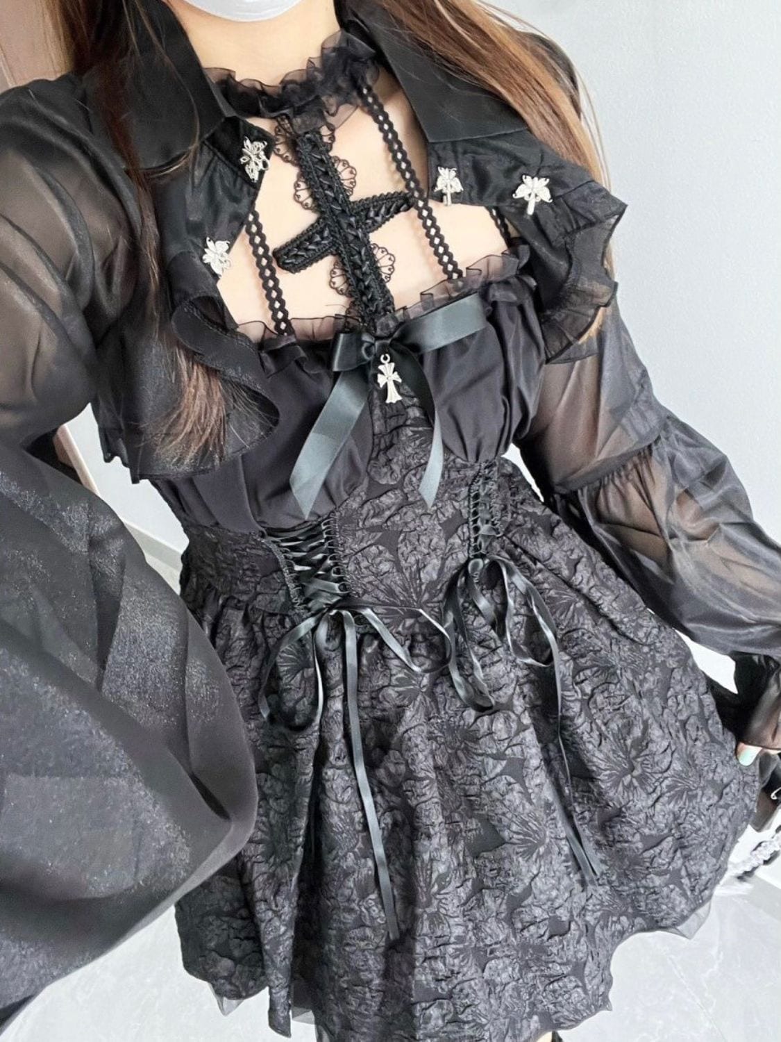 ハロウィーンライトゴシックロリータダークジャガードウエストネックドレスバレエスタイルポンチョバースデーショートスカート和服コスチュームコスチューム
