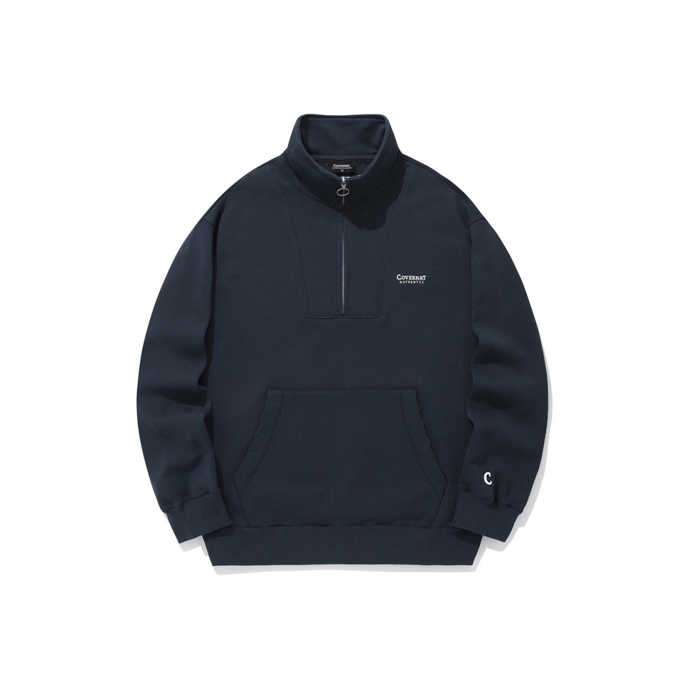 COVERNAT ダメージハーフジップアップスウェットシャツネイビー