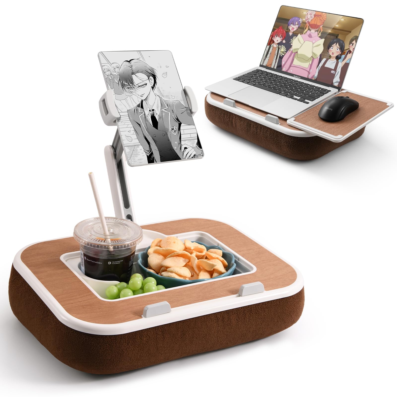 膝上テーブル PC クッションテーブル 【 滑り止め パッド磁気吸引マウスパッド付き 】テーブルクッション 15.6型対応パソコン クッション 【 タブレットアーム クイック解体設計】膝上クッショ