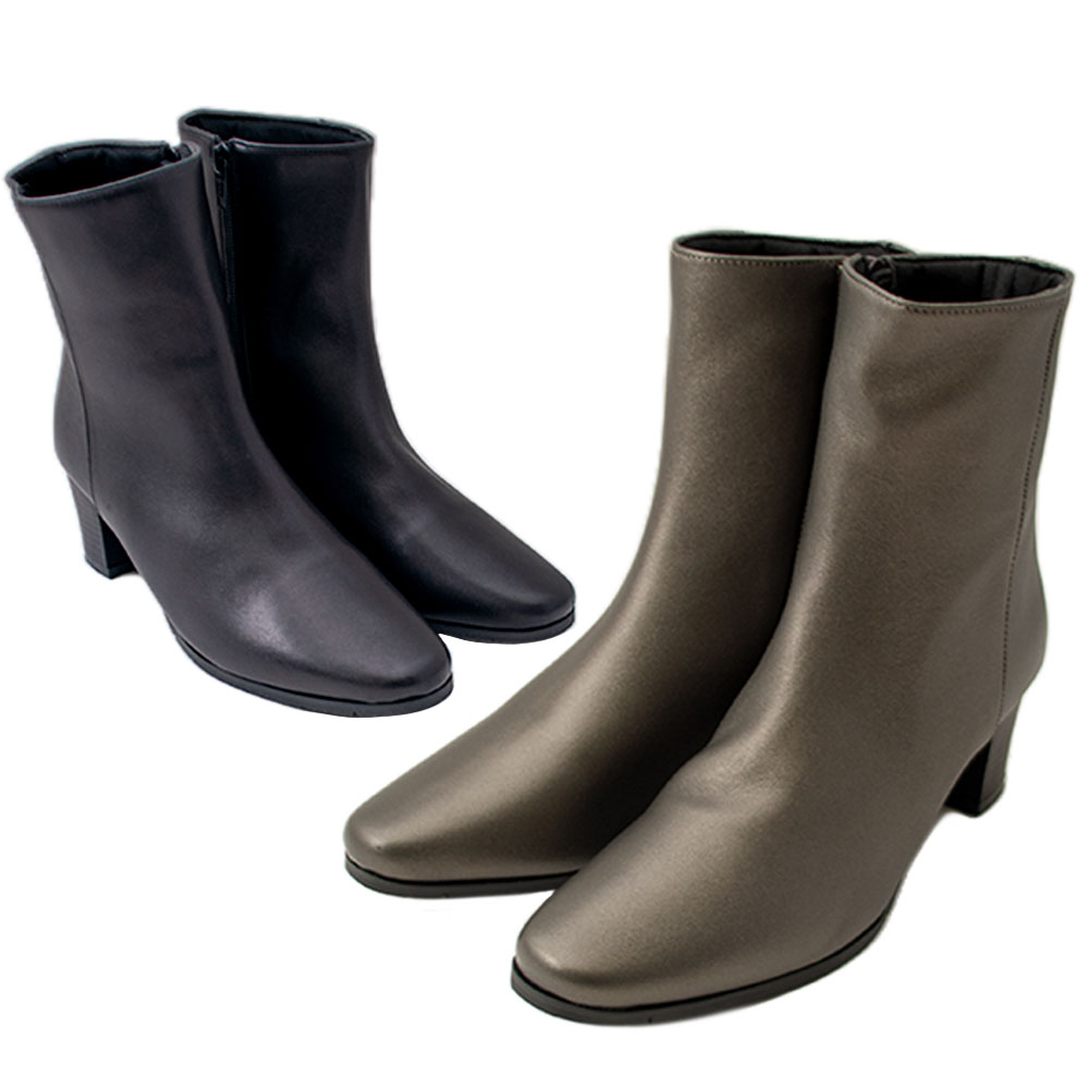 Short Boots 1389 レディース 本革 日本製 ファスナー 安定感 チャンキーヒール 柔らかい 足入れし易い スマート 痛くない