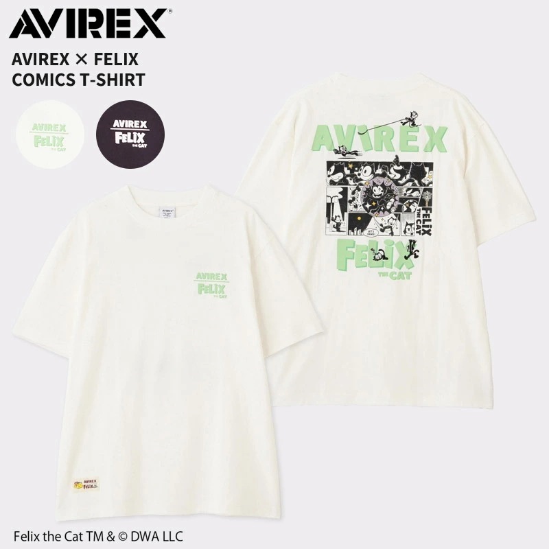 アヴィレックス×フィリックス メンズ キャラクターTシャツ AVIREX × FELIX コミック柄 半袖Tシャツ COMICS T-SHIRT ショートスリーブ 春 夏 刺繍 cro-783-51