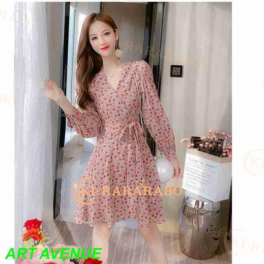 ワンピース レディース 膝丈ワンピース 春夏秋 長袖 きれいめ 花柄 Aラインワンピース オシャレ きれいめ パーティードレス おしゃれ 通勤 結婚式 着痩せ OL