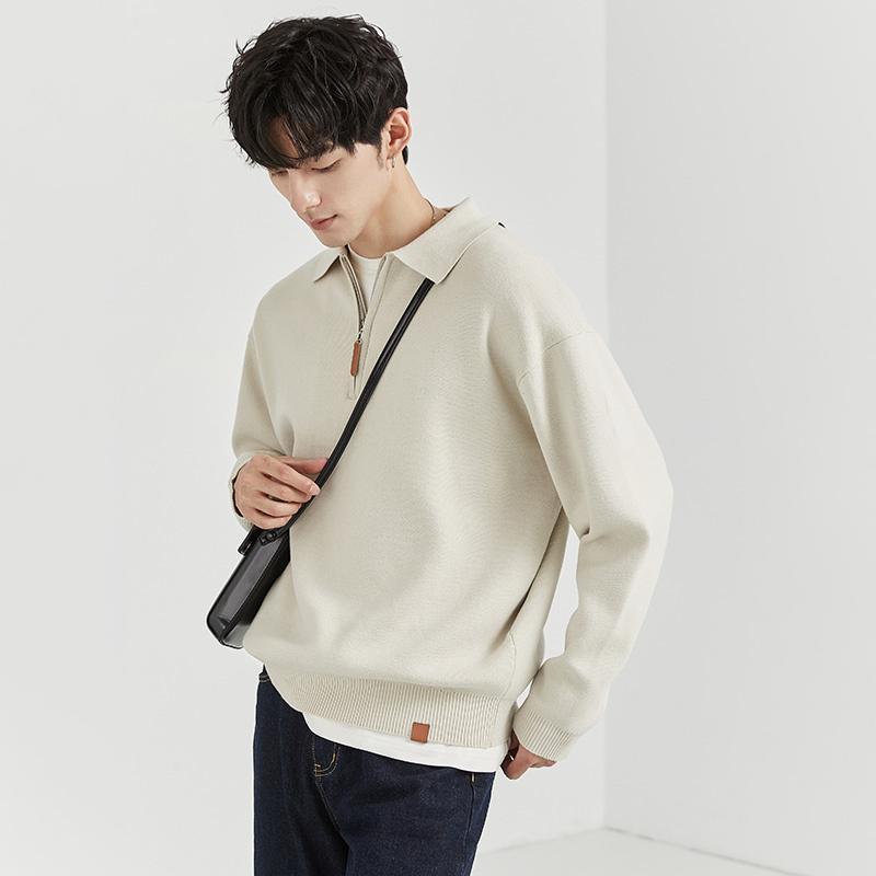 シャツ メンズ 秋 冬 トップス ハイエンド おしゃれ セーター 軽量 大人 ポロ ハーフ ジップ 韓国 セーター T