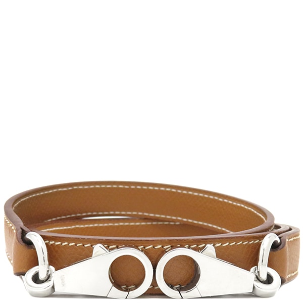 エルメス HERMES ショルダーストラップ ショルダーストラップ ヴォーエプソン ゴールド シルバー金具 茶 【中古】