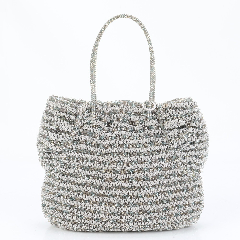 美品 ワイヤーバッグ トート バッグ 肩掛け ショルダー ハンド シルバー A4 レディース RUE CQ13-3 中古