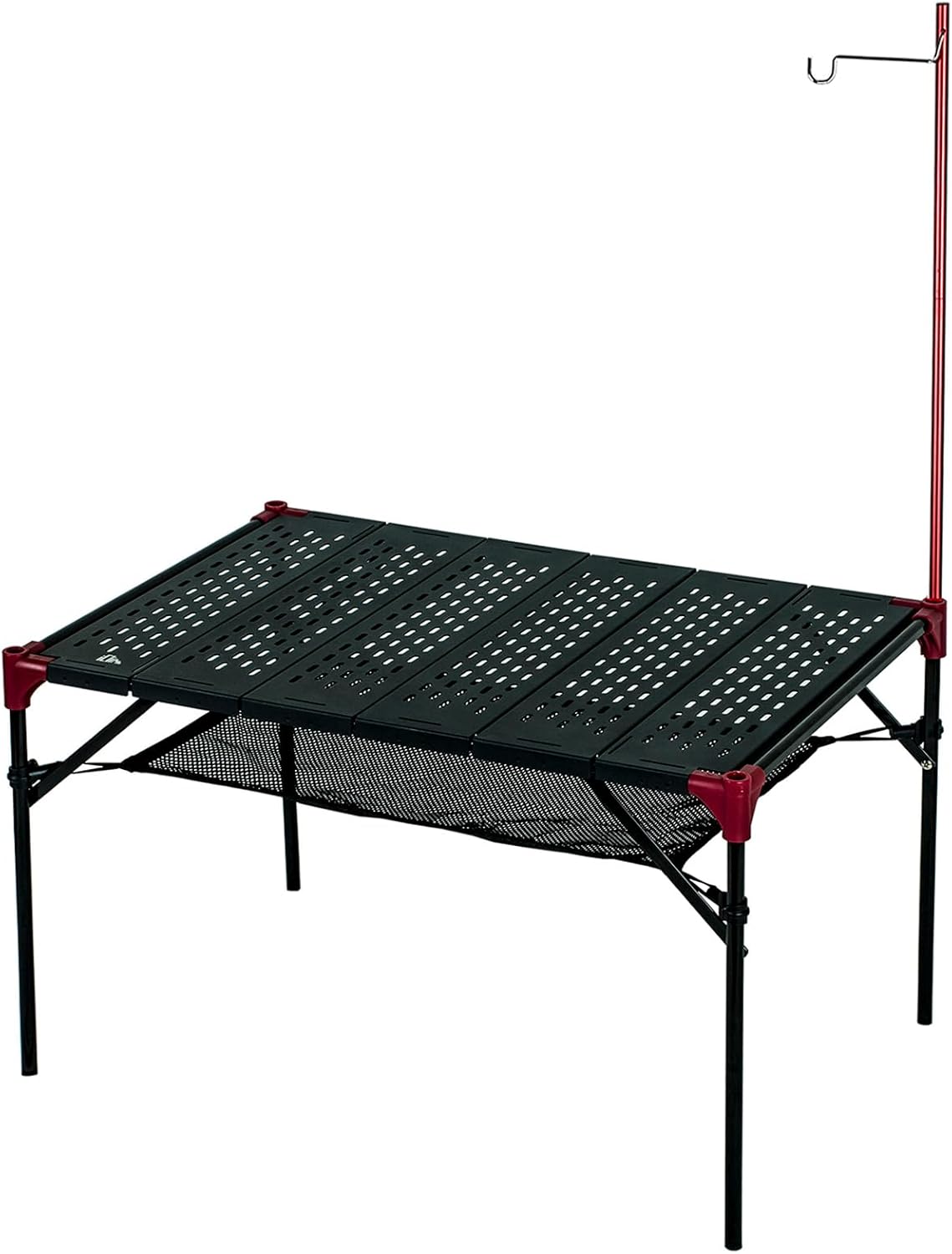 キャンプ用アルミテーブル ランタンハンガー付き 天板サイズ62x42cm 中空式 軽量 折りたたみ式 収納袋付き 耐荷重30kg