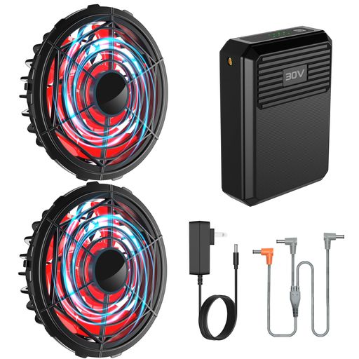 空調作業服 ファンバッテリーセット 最新30V超高出力 40000MAH大容量バッテリー 強力冷却 4段階風力調節 超大風量 小型 軽量 空調ベスト/空冷ウェアー/ベストなどに適用 熱中症/猛暑対策