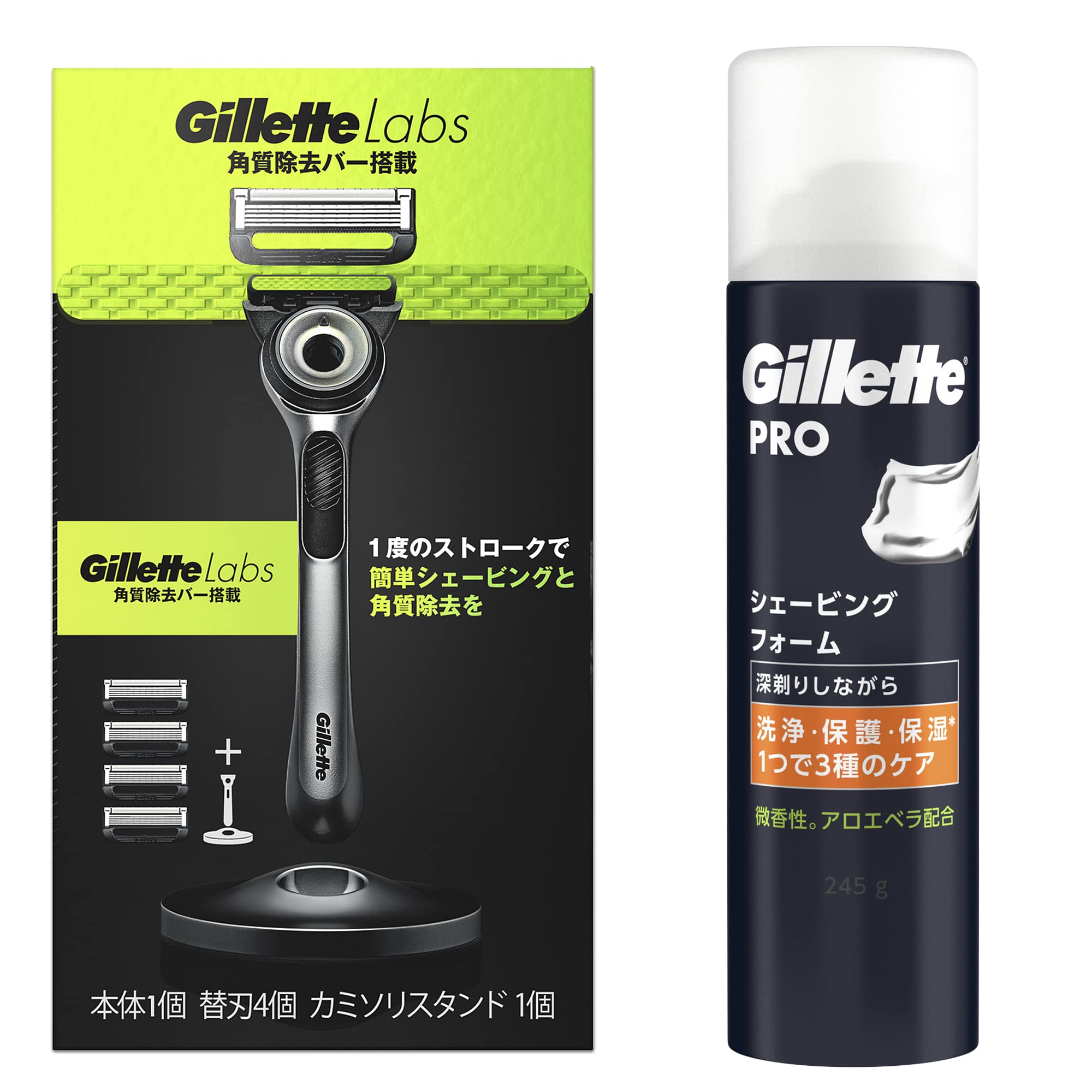 ジレット 髭剃り 本体 替刃 4個 スタンド付 フォーム付 カミソリ 剃刀 メンズ 深剃り ラボ 【Amazon.co.jp限定】
