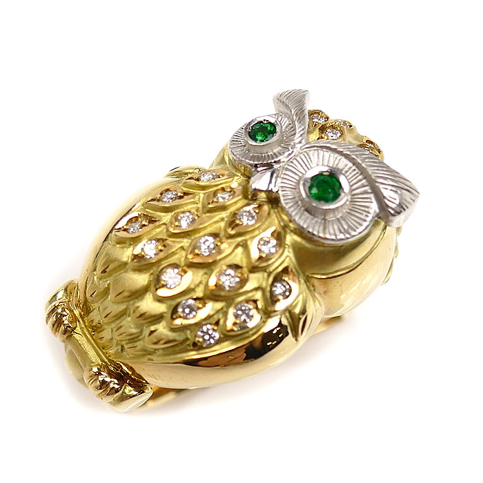 梶光夫 K18YG イエローゴールド Pt900プラチナ ダイヤ エメラルド リング・指輪 ダイヤモンド0.19ct エメラルド0.07ct 14号 14.3g レディース 中古 美品