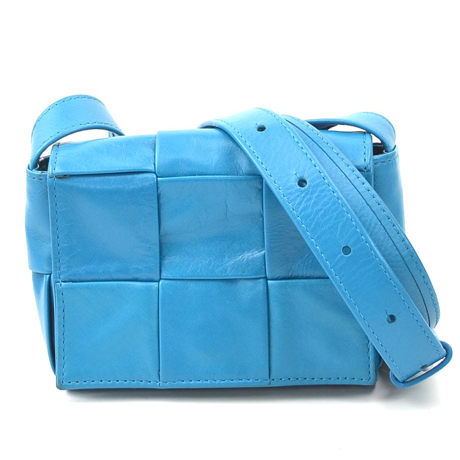 ボッテガヴェネタ BOTTEGAVENETA 斜め掛けショルダーバッグ マキシイントレチャート レザー ブルー レディース e59316a