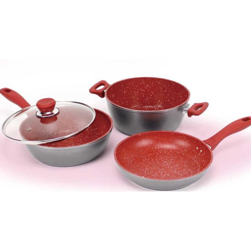 テレビショッピング研究所　IH対応フレーバーストーン グランド4点セット　T66820 レッド　T668204ﾃﾝｾｯﾄ