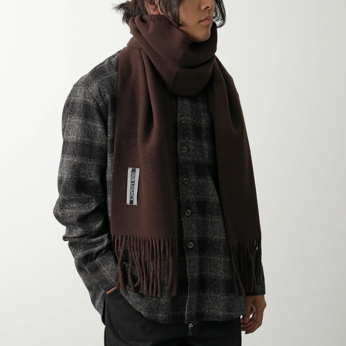 OUR LEGACY アワーレガシー マフラー ESTATE SCARF エステート A4258ECD メンズ スカーフ ストール ウール フリンジ ロゴ ESPRESSO-DOUBLE-WOOL