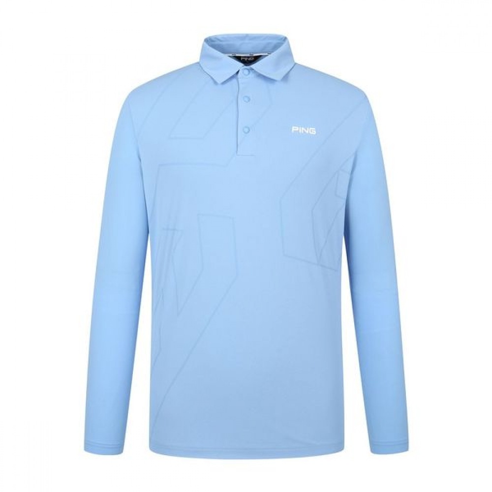 [ping] メンズロゴプリント襟付き長袖Tシャツ