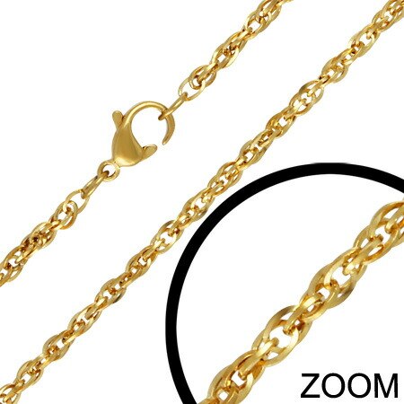 2.2mmゴールドダブルオーバルリングチェーン ネックレス 首飾り 鎖 単品 アクセサリー シンプル 短め サージカルステンレス316L 男性 女性 プレゼント 金色 定番 stc00ncb098xx