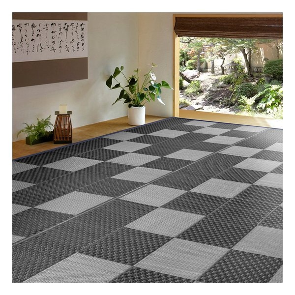 PP柄上敷 矢倉 い草風 水洗い可 江戸間6帖 約261×352cm グレー 81947760 6,421円