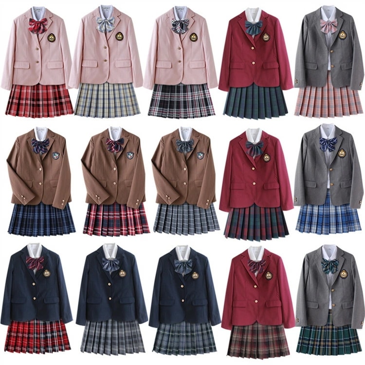 【17色展開】ブレザー 制服 JK 卒業式 スーツ フォーマルスーツ 定番 春秋 入学式 スクール 中学生 高校生 中高生 ゆったり レディース ジュニア 女の子 5点セット バッジ 長袖シャツ リボ