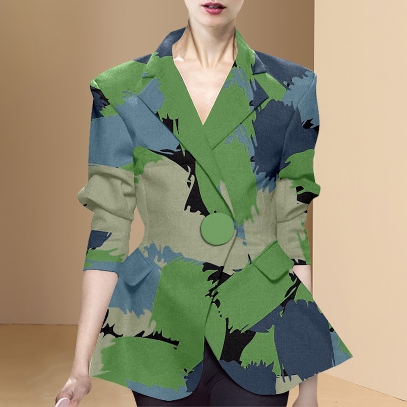 欧米今年も人気！プリントコントラストカラー スーツコート女春服2024気質スーツ通勤トップス春アウター 4,641円