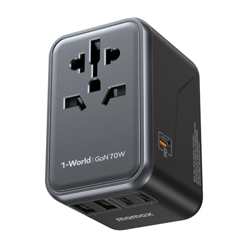 【70W 急速充電】MOMAX 変換プラグ PD 70W GaN 急速充電 海外旅行用電源変換プラグ 6台同時充電 3*USB-C PD & 2*USB-A QC &1*ACコンセント 海外用コンセン