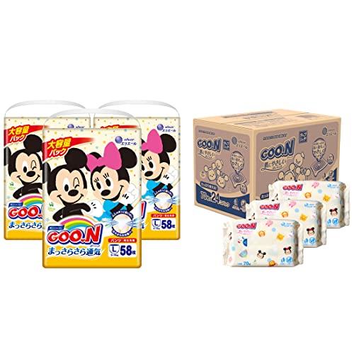 【セット買い】 【パンツ Lサイズ】グーン まっさらさら通気 (914kg) 174枚(58枚3) 男女共用 ＋ 【おしりふき 詰替用】肌にやさしいおしりふき 1680枚(70枚24個)